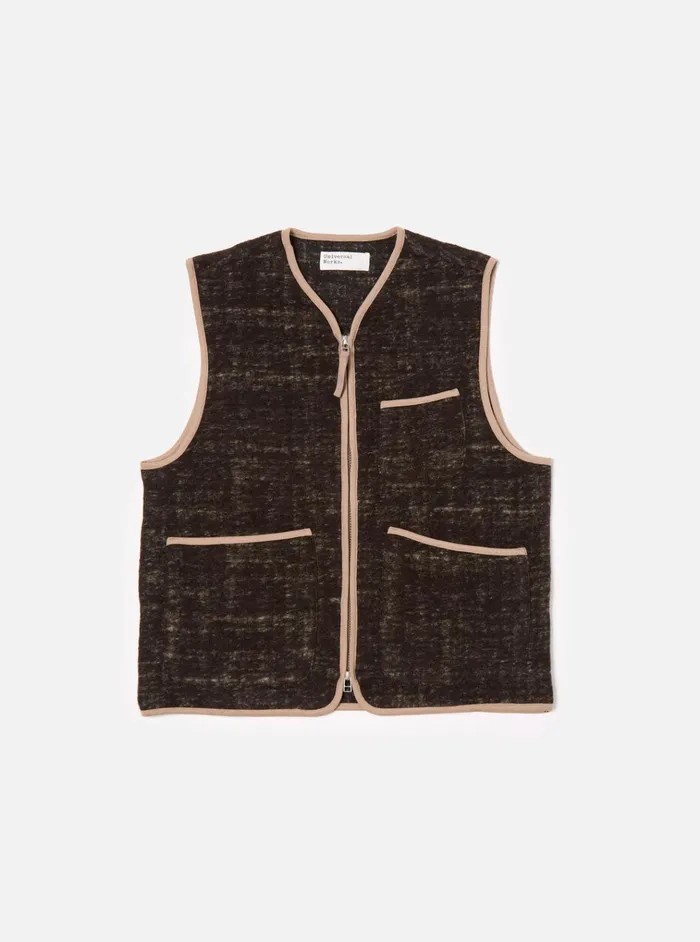Waistcoats and Gilets Men Universal Works Universal Works Zip Gilet In Brown Marble Fleece