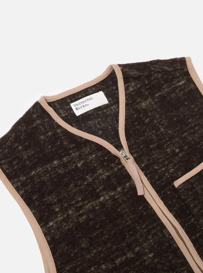 Waistcoats and Gilets Men Universal Works Universal Works Zip Gilet In Brown Marble Fleece
