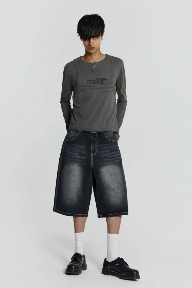 Washed Black Jumbo Jorts Black Men Jaded London Shorts and Jorts Washed Black Jumbo Jorts Black Men Jaded London Shorts and Jorts