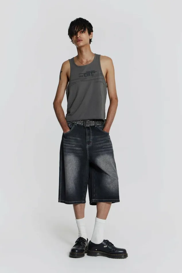 Washed Black Jumbo Jorts Black Men Jaded London Shorts and Jorts Washed Black Jumbo Jorts Black Men Jaded London Shorts and Jorts