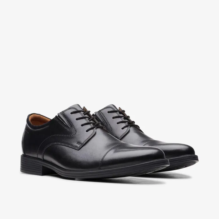 Whiddon Cap Black Leather Men Clarks Dress Shoes