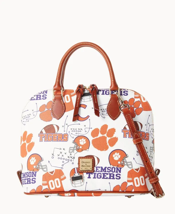 Woman Collegiate Clemson University Zip Zip Satchel Clemson Dooney and Bourke Satchels
