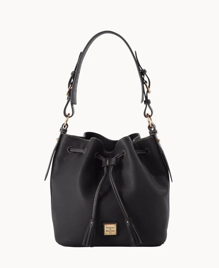 Woman Pebble Grain Drawstring Black Black Dooney and Bourke Shoulder Bags