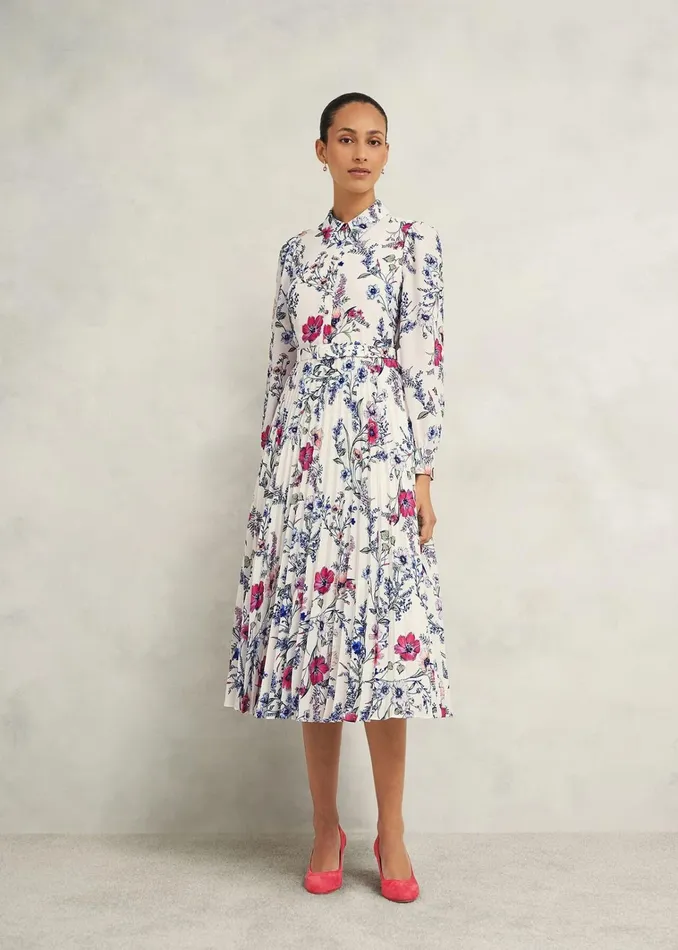 Women Ashleen Pleated Shirt Dress Ivory Multi Hobbs Dresses and Jumpsuits