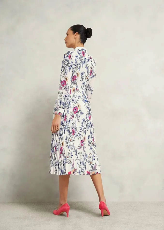 Women Ashleen Pleated Shirt Dress Ivory Multi Hobbs Dresses and Jumpsuits