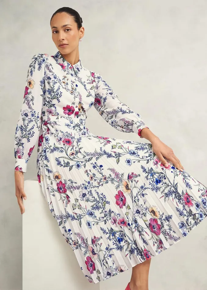 Women Ashleen Pleated Shirt Dress Ivory Multi Hobbs Dresses and Jumpsuits