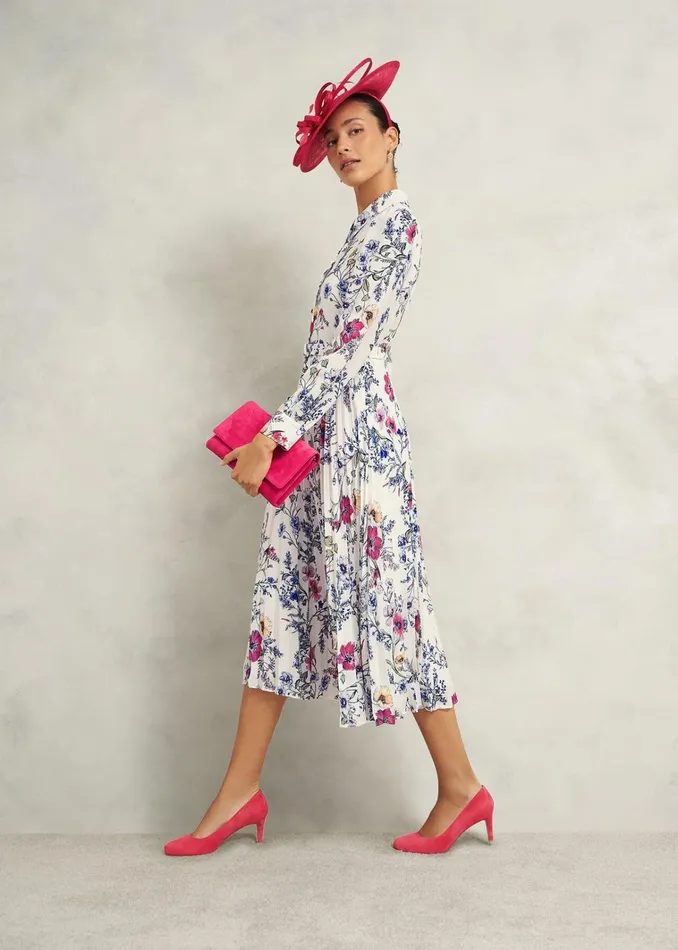 Women Ashleen Pleated Shirt Dress Ivory Multi Hobbs Dresses and Jumpsuits