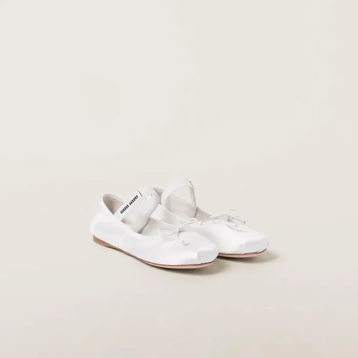 Women Ballerinas Miu Miu Satin Ballerinas White