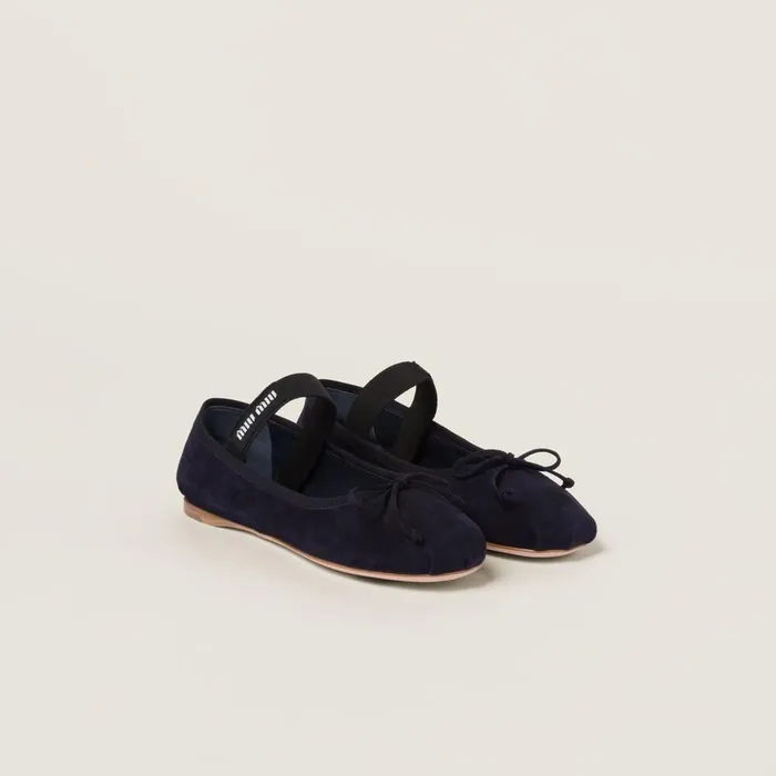 Women Ballerinas Miu Miu Suede Ballerinas Navy