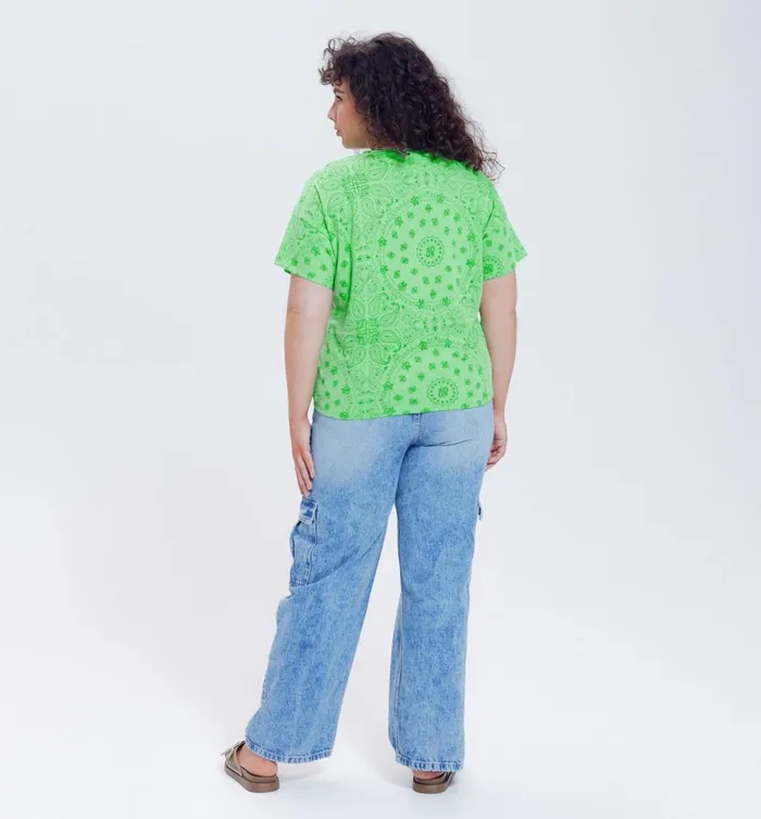 Women Bandana Pattern TShirt 8211 Green Promod Tops Women Bandana Pattern TShirt 8211 Green Promod Tops