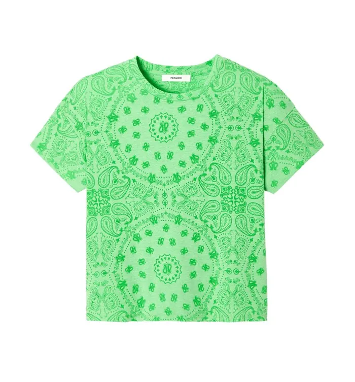 Women Bandana Pattern TShirt 8211 Green Promod Tops Women Bandana Pattern TShirt 8211 Green Promod Tops