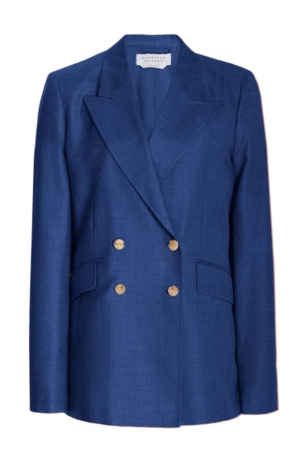 Women Blazers and Vests Gabriela Hearst Angela Blazer In Cobalt Wool And Silk Linen