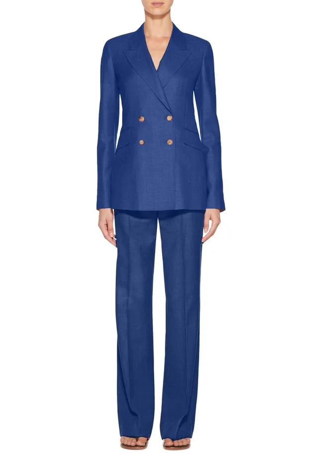 Women Blazers and Vests Gabriela Hearst Angela Blazer In Cobalt Wool And Silk Linen