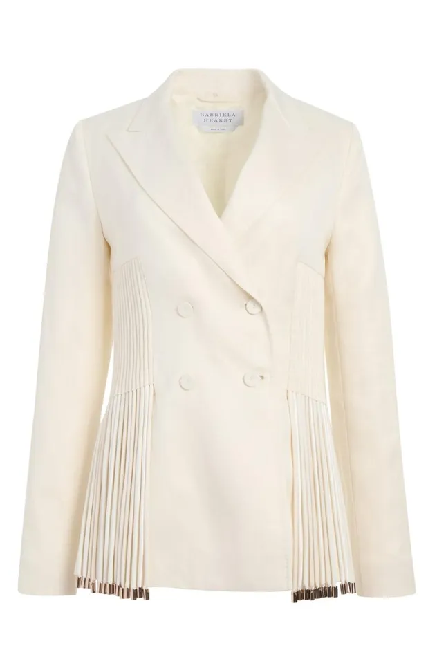 Women Blazers and Vests Gabriela Hearst Giorgio Fringe Blazer In Ivory Textured Linen