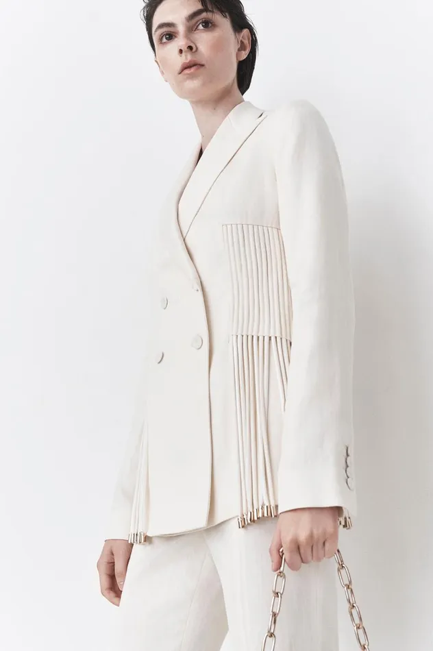 Women Blazers and Vests Gabriela Hearst Giorgio Fringe Blazer In Ivory Textured Linen