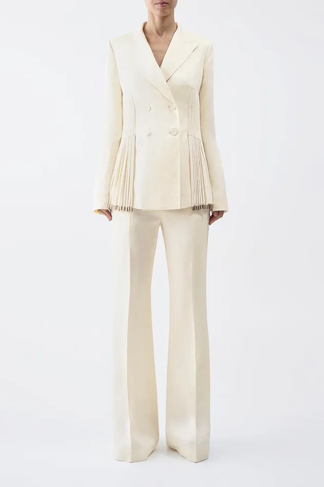 Women Blazers and Vests Gabriela Hearst Giorgio Fringe Blazer In Ivory Textured Linen
