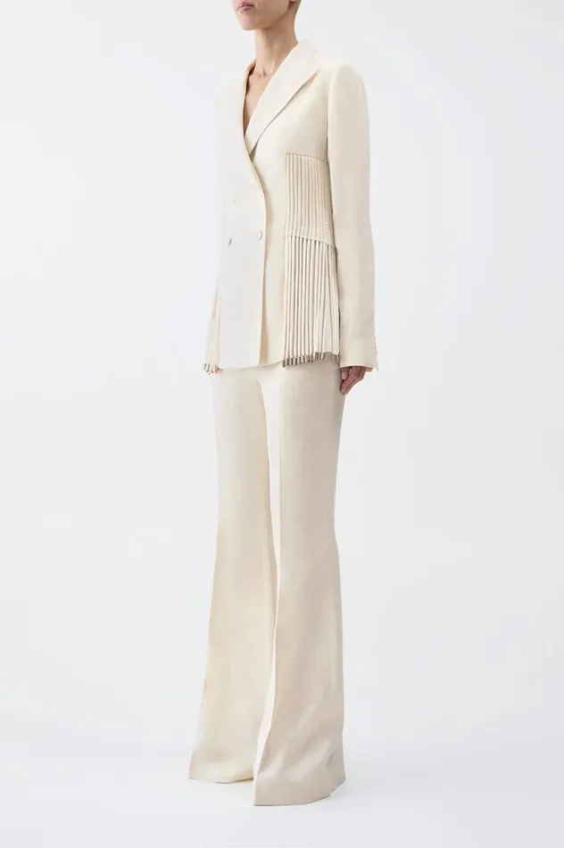 Women Blazers and Vests Gabriela Hearst Giorgio Fringe Blazer In Ivory Textured Linen