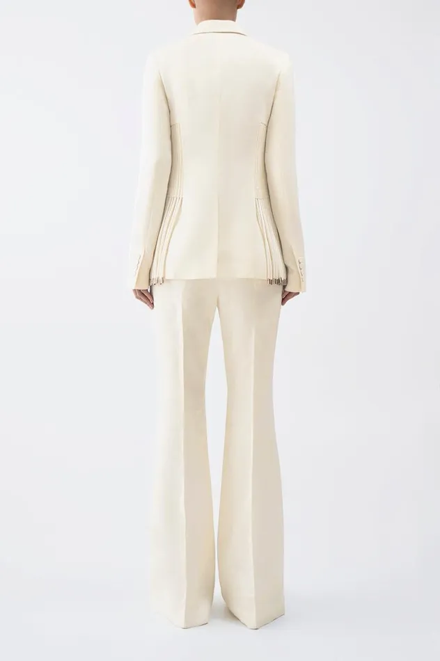 Women Blazers and Vests Gabriela Hearst Giorgio Fringe Blazer In Ivory Textured Linen