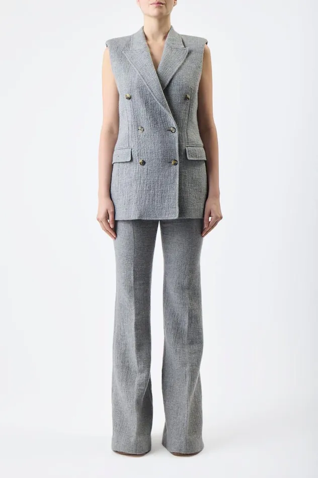 Women Blazers and Vests Gabriela Hearst Mayte Vest In Light Grey Melange Cashmere Linen