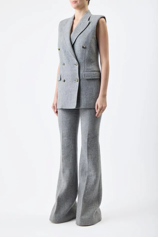 Women Blazers and Vests Gabriela Hearst Mayte Vest In Light Grey Melange Cashmere Linen