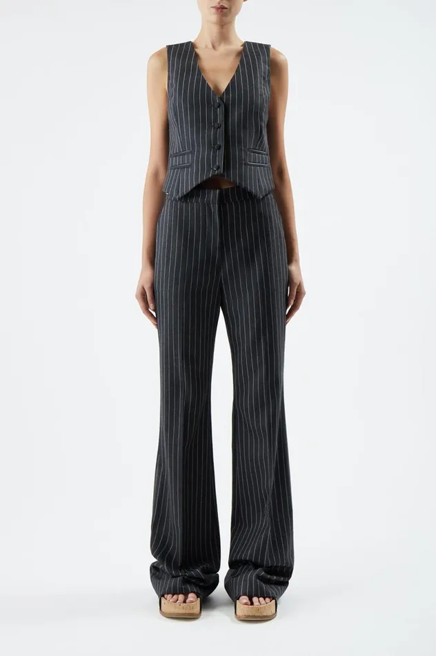 Women Blazers and Vests Gabriela Hearst Zeta Vest In Grey Pinstripe Wool