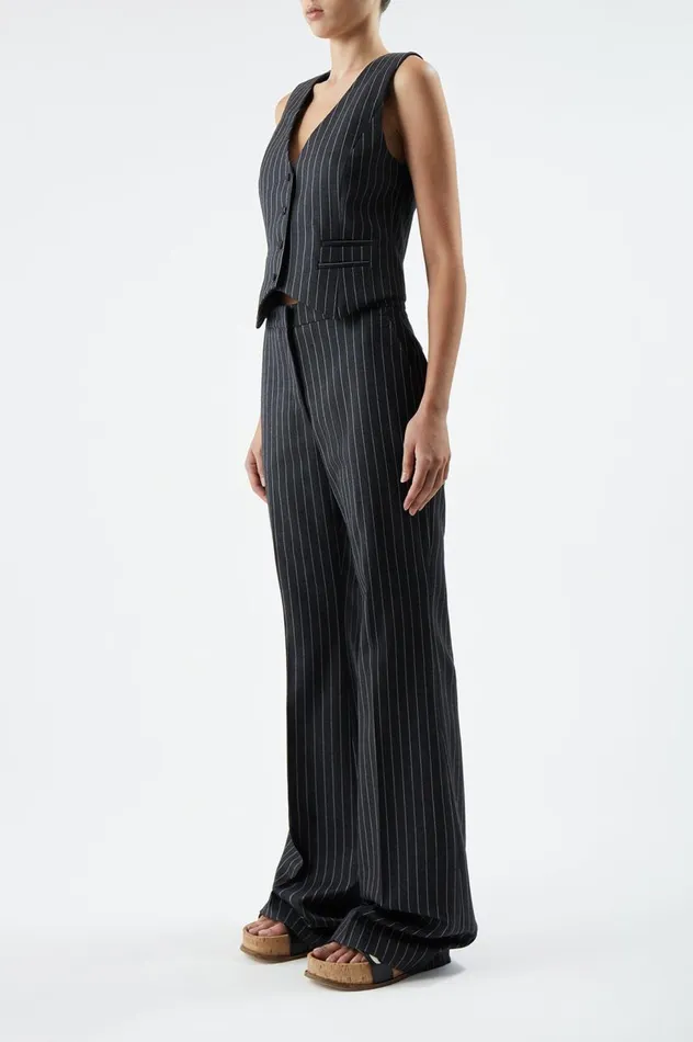 Women Blazers and Vests Gabriela Hearst Zeta Vest In Grey Pinstripe Wool
