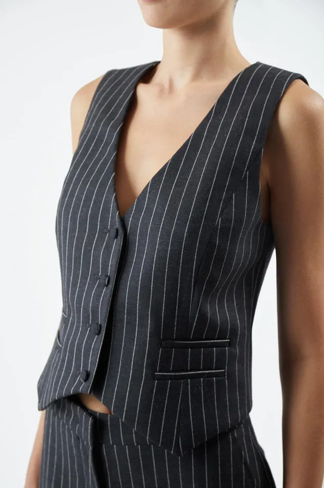 Women Blazers and Vests Gabriela Hearst Zeta Vest In Grey Pinstripe Wool