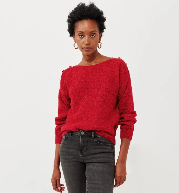 Women Boat Neckline Jumper 8211 Red Promod Jumpers And Cardigans
