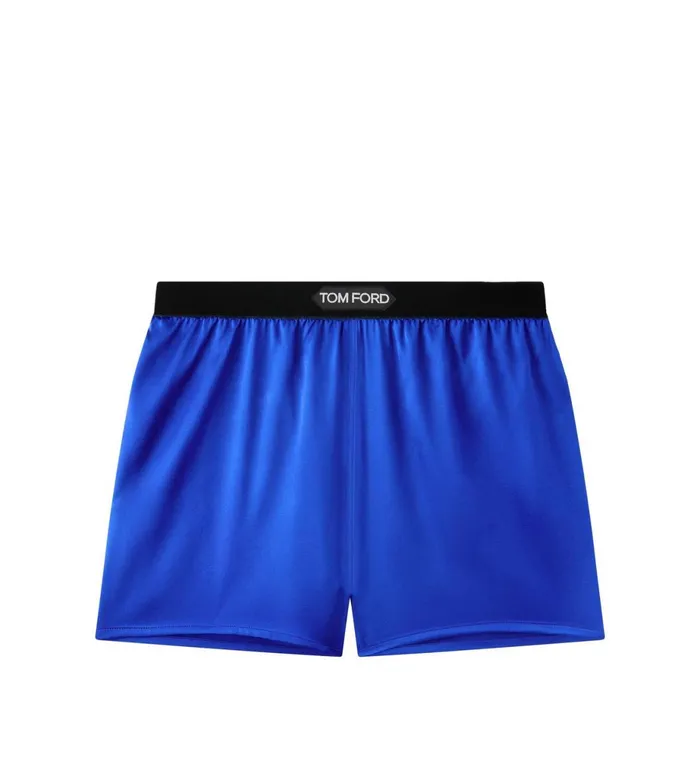 Women Bottoms Tom Ford Stretch Silk Satin Boxer Shorts Cobalt Blue