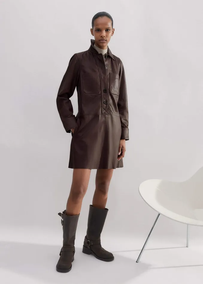 Women Butter Soft Leather Shift Dress Dark Treacle MEEM