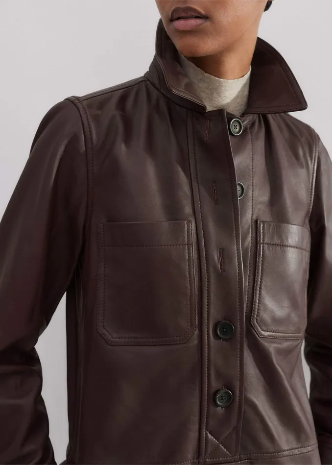 Women Butter Soft Leather Shift Dress Dark Treacle MEEM