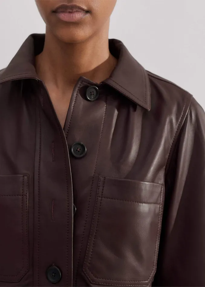 Women Butter Soft Leather Shift Dress Dark Treacle MEEM