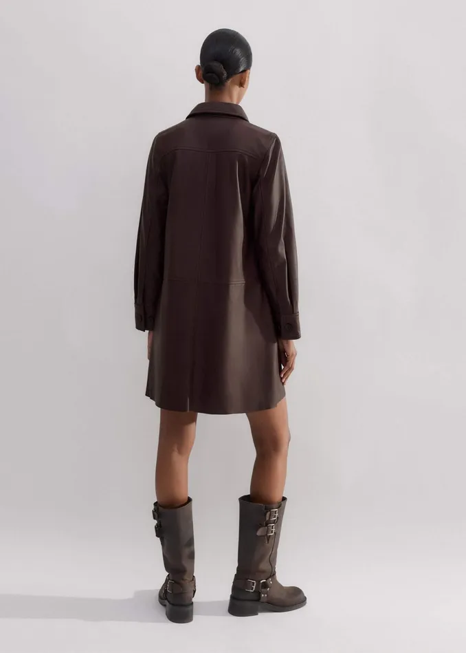 Women Butter Soft Leather Shift Dress Dark Treacle MEEM