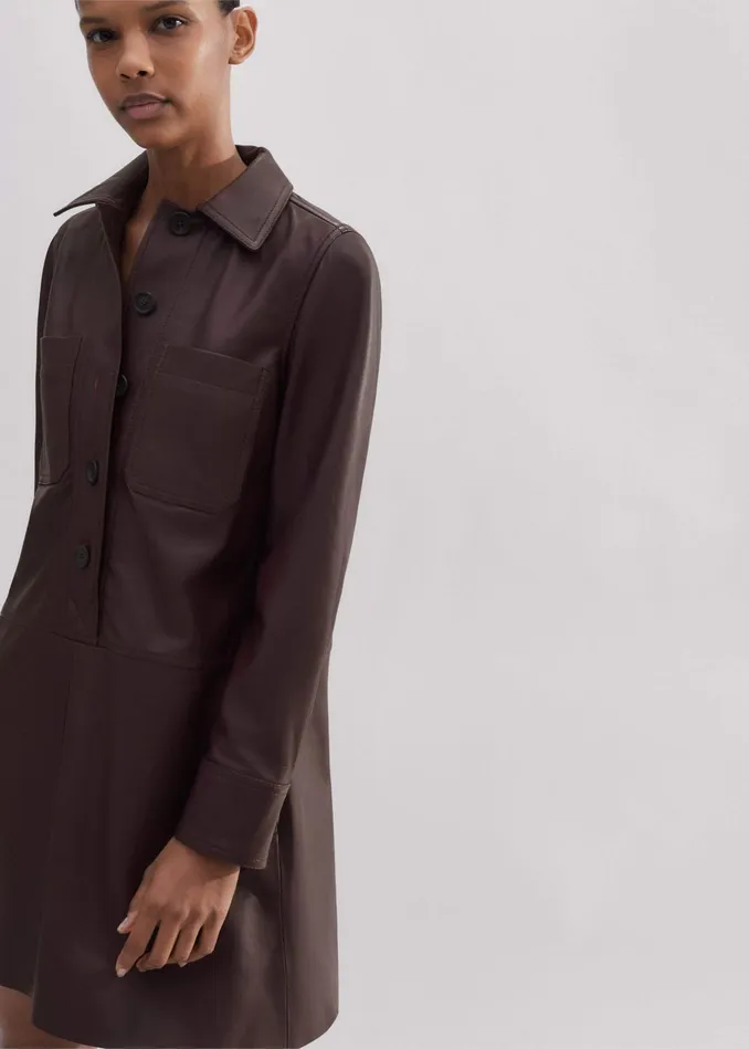 Women Butter Soft Leather Shift Dress Dark Treacle MEEM