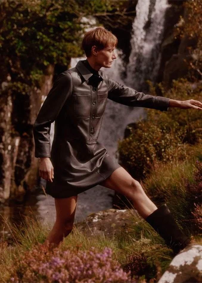 Women Butter Soft Leather Shift Dress Dark Treacle MEEM