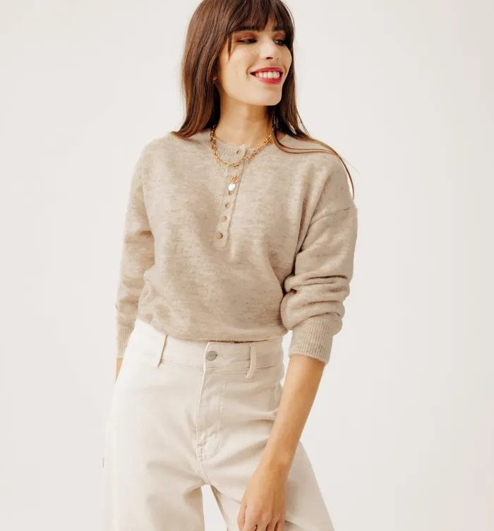 Women Button Front Jumper 8211 Beige Promod Jumpers And Cardigans