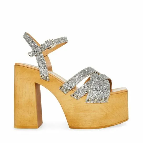 Women CAILEEN SILVER GLITTER Silver Glitter Steve Madden Heels