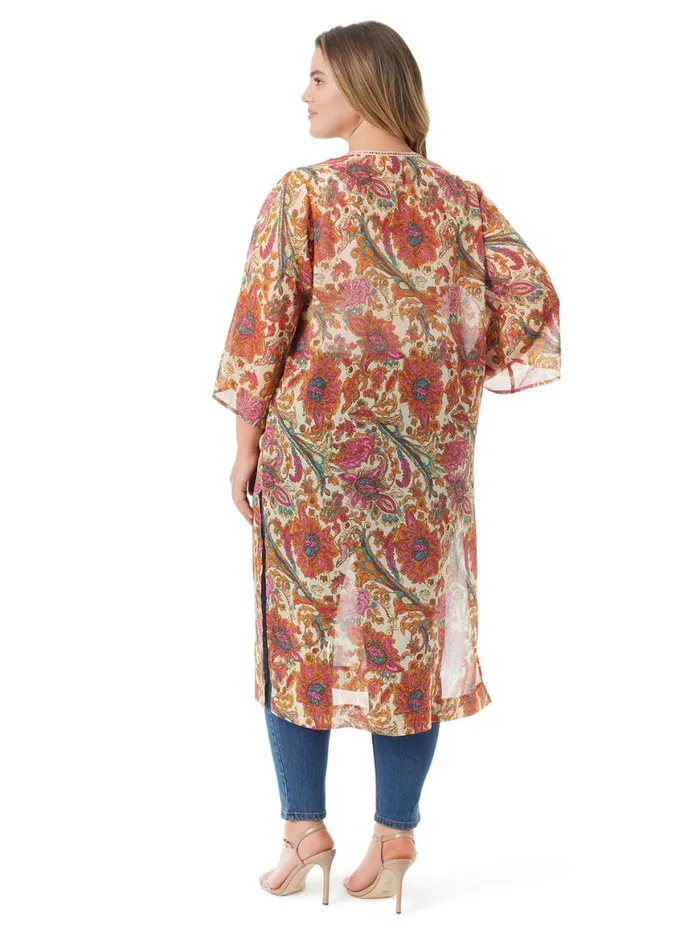 Women Calie Kimono In Apricot Sherbet Paisley Jessica Simpson Jackets Blazers and Kimonos