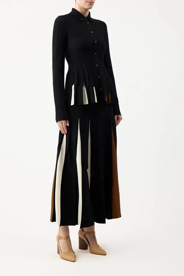 Women Cardigans Gabriela Hearst Octavia Pleated Knit Top In Black Multi Merino Wool