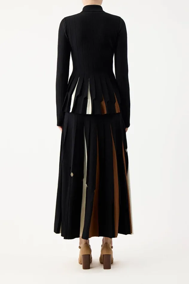 Women Cardigans Gabriela Hearst Octavia Pleated Knit Top In Black Multi Merino Wool
