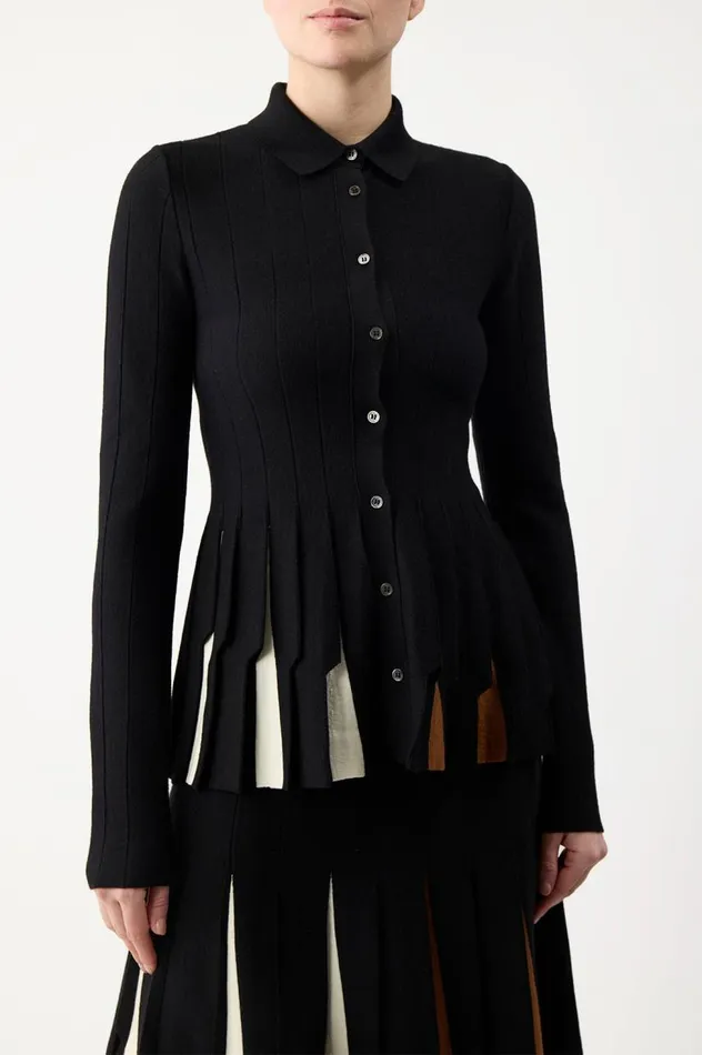 Women Cardigans Gabriela Hearst Octavia Pleated Knit Top In Black Multi Merino Wool