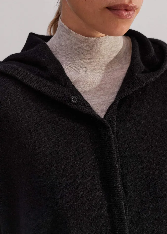 Women Cashmere Drop Shoulder Box Crop Hoody Black MEEM