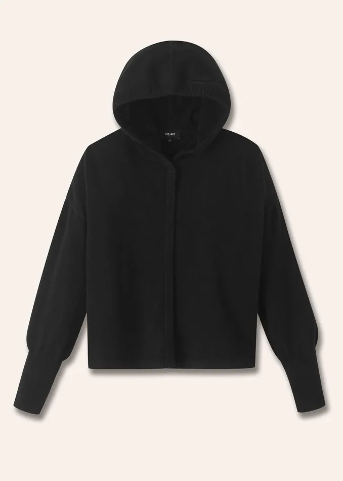 Women Cashmere Drop Shoulder Box Crop Hoody Black MEEM