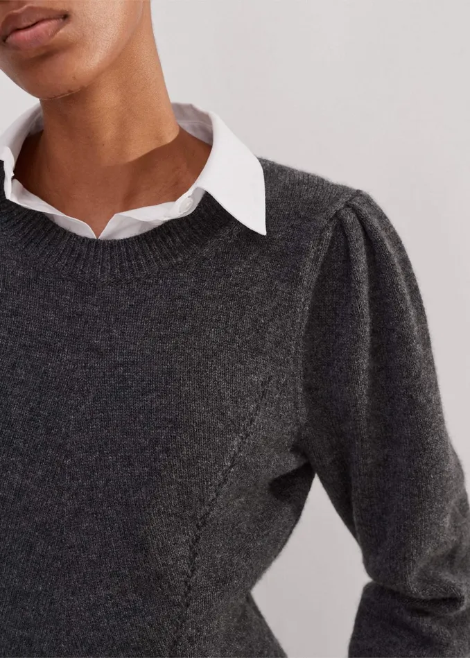 Women Cashmere Pouf Sleeve Sweater Charcoal MEEM