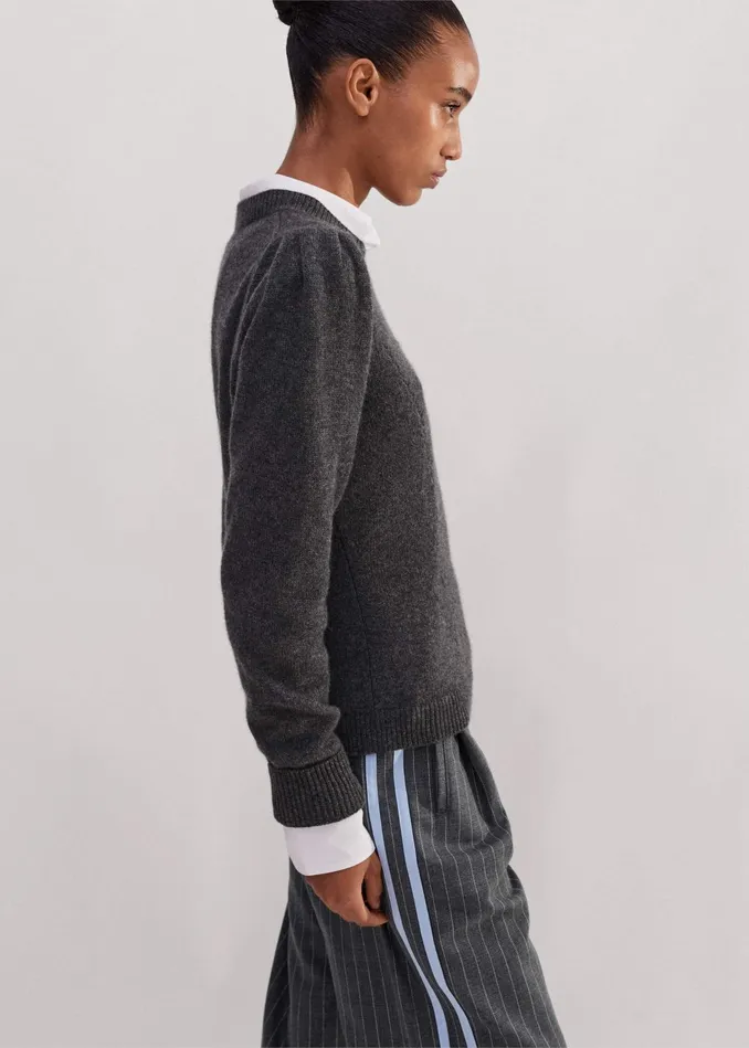Women Cashmere Pouf Sleeve Sweater Charcoal MEEM