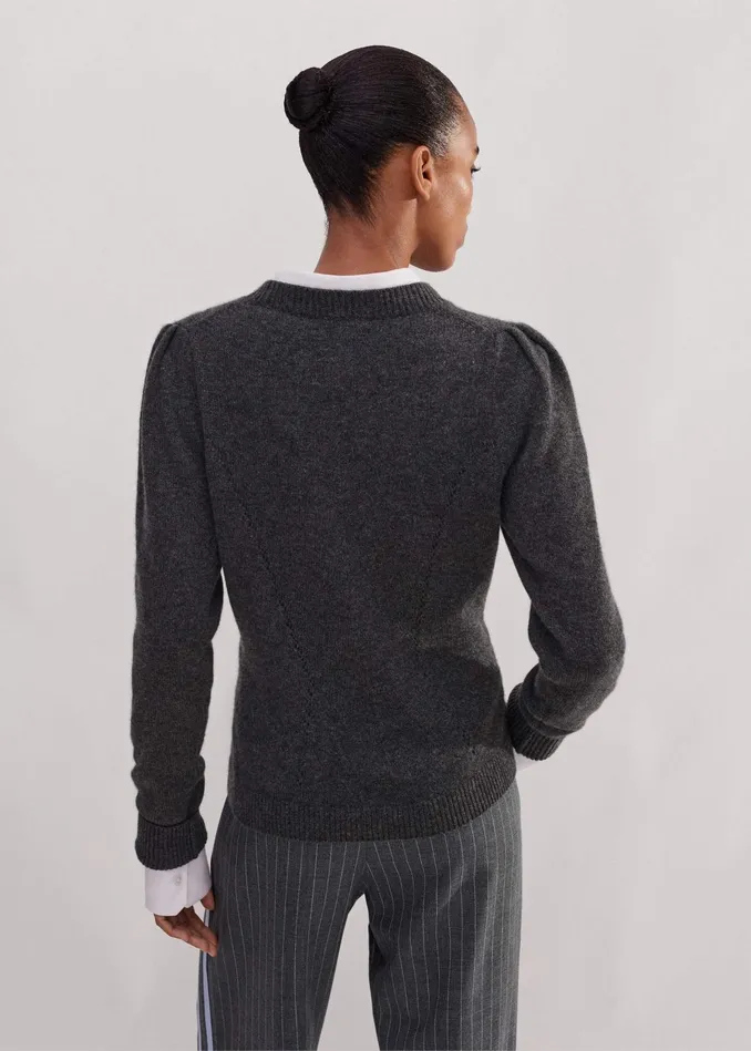Women Cashmere Pouf Sleeve Sweater Charcoal MEEM