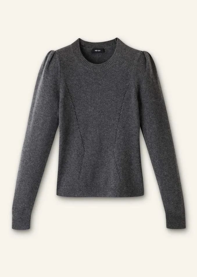 Women Cashmere Pouf Sleeve Sweater Charcoal MEEM