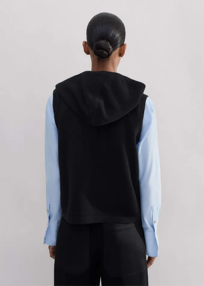 Women Cashmere Sleeveless Relaxed Zip Hoody Black MEEM