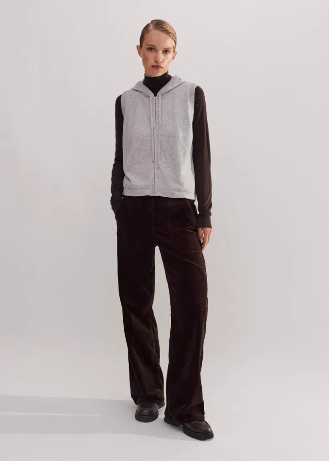 Women Cashmere Sleeveless Relaxed Zip Hoody Silver Grey Mlange MEEM