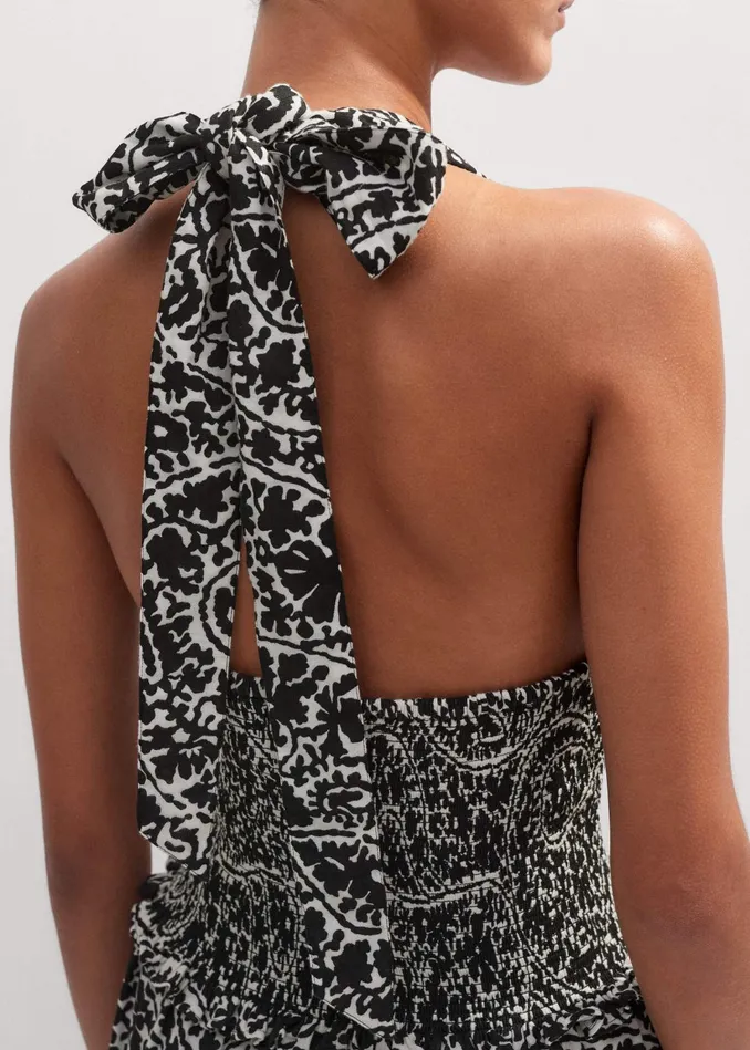 Women Cheesecloth Paisley Print Maxi Dress Light Creamblack MEEM